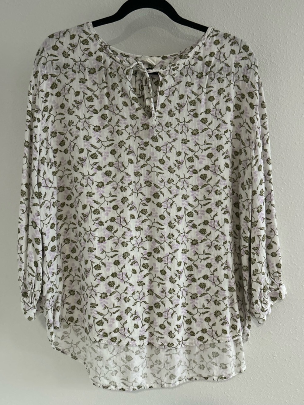 Caslon White Tunic with Green and Light Purple Floral Print